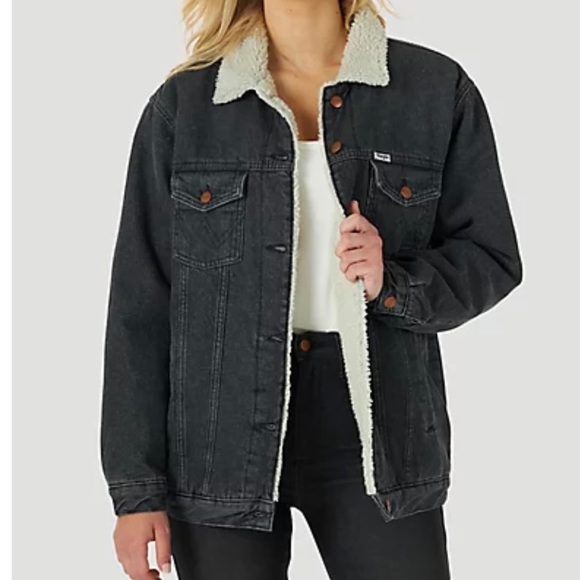 Wrangler Jackets & Blazers - Indigo Denim Jacket with Shearling Lining